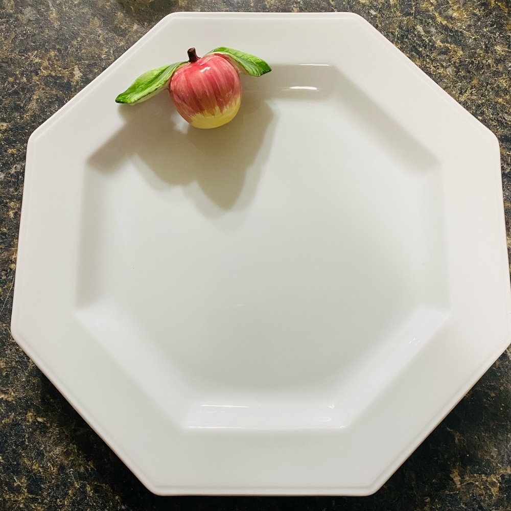 Vintage Mikasa Octagonal Serving Dish with Applied 3D Apple Red